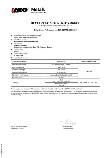 Declaration of Performance: Diamant